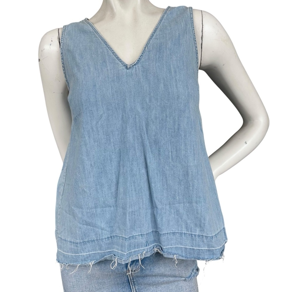 Rag & Bone Jean Light Wash Chambray Denim Raw Hem V-Neck Sleeveless Top Size XS